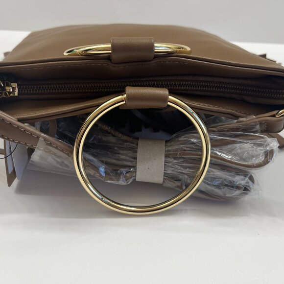 Fringe Tiered /Tassel/ Gold Hoop / Boho Style Crossbody/ Retro 70s - Brown - NWT - Picture 7 of 8